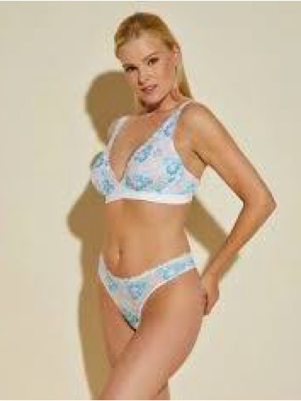 Cosabella Savona Thong on White/ Verde Umbra/ Constance Blue